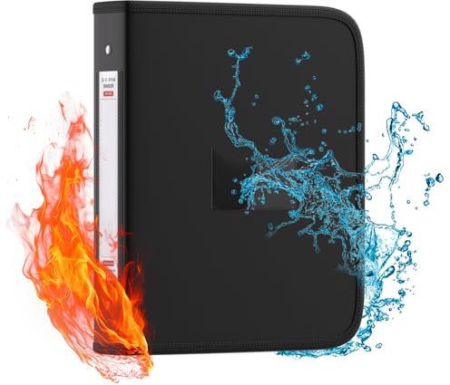 Feuerfeste Ringordner,Ringbuch A4,2-Ring-Mechanik,Ringordner A4 Schmal,Ringbuchordner Wasserfester Ordner mit Reißverschluss für Papierkram,Dokumente,Sichere Aufbewahrung für Büro,Zuhause,Schule