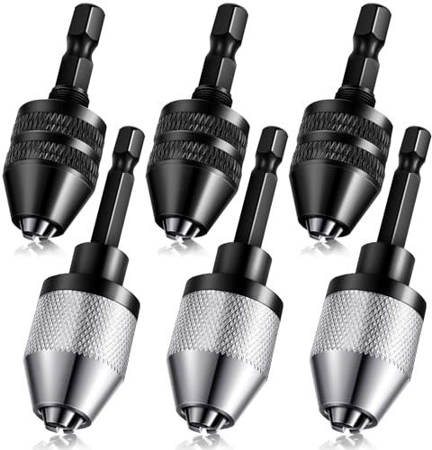 Honoson Keyless Drill Chuck Bit 1/4 Inch Hex Shank Keyless Drill Chuck Fast Change Converter Extension Screwdriver Adapter in 0.3-6.5 Mm, 0.3-3.6 mm for Tool Attachment(6 Pieces)