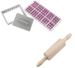 Zenker 9926060 emporte pièce biscuit et tampon lettre, emporte pièce biscuit personnalisé, mini rouleau à pâtisserie en bois, accessoires cuisine, gris, bois, 8,5 x 6,3 cm | 23 x 4,5 cm