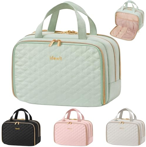 Lifewit Reise Kulturtasche Damen, 10L Groß Wasserabweisende Kulturbeutel mit Nassfach, Tragbare Schminktasche Waschtasche Organizer für Make up, Zubehör, Shampoo, Oilettenartikel, Alltag, Mintgrün