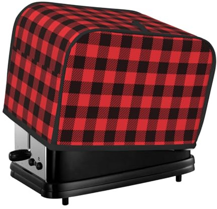 Copertura per tostapane a 2 fette, a quadri di bufalo nero e rosso, con tasche per piccoli elettrodomestici da cucina, protezione dalle impronte digitali, lavabile in lavatrice