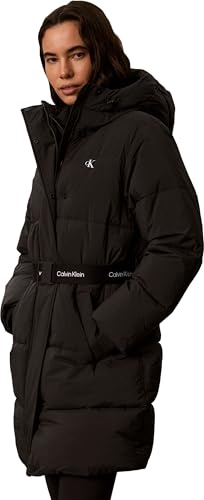 Calvin Klein Abrigo de plumas Mujer Belted Midweight Long con cinturón, Negro (Black), XS