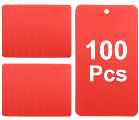 sourcing map 100 etiquetas de envío de plástico rojo, etiquetas impermeables de 3.5 x 2 pulgadas, etiquetas colgantes en blanco perforadas para marcar válvulas, regalo, equipaje, garaje, inventario