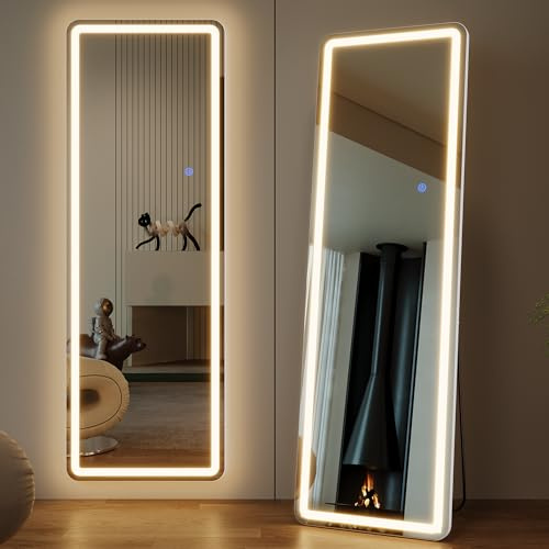 ZKIODV Specchio da parete 160 x 50 cm, con illuminazione, specchio a LED grande, grande specchio illuminato, con supporto per camera da letto, soggiorno, corridoio (bianco)