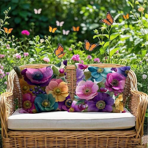 Cuscini da Esterno Impermeabili 50x50cm Viola Cuscini per Divano Impermeabili Velluto Stampa Fronte Retro Decorazioni Casa Pianta Cuscino per Panca da Esterno Giardino Patio Divano Letto Fodera RG-350
