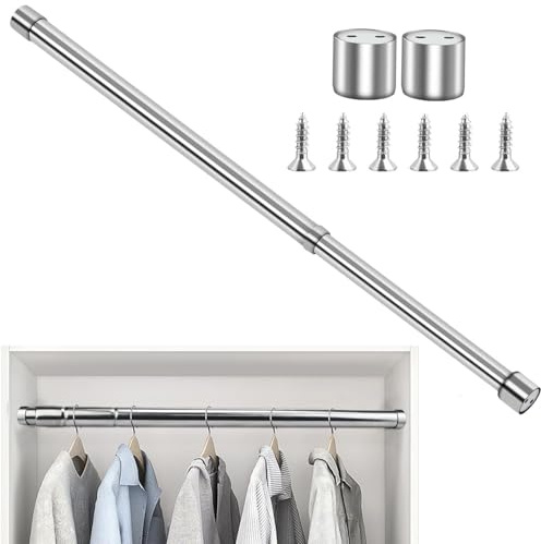Wardrobe Rail, 48cm-80cm Extendable Clothes Hanging Pole, Stainless Steel With End Sockets & Screws for Wardrobe, Shower, Balcony, Windows