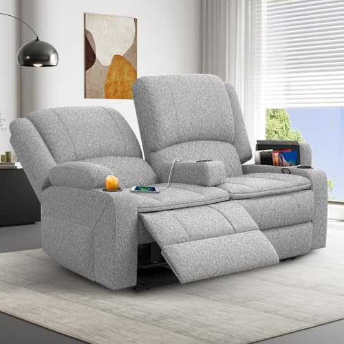 SQUEBILIFE Recliner Chair 2 Seater Sofa Set with Reclining Mechanism, Console Buit-in Cup Holders, USB Ports, Side Storage Pockets Leather Reclining Sofa