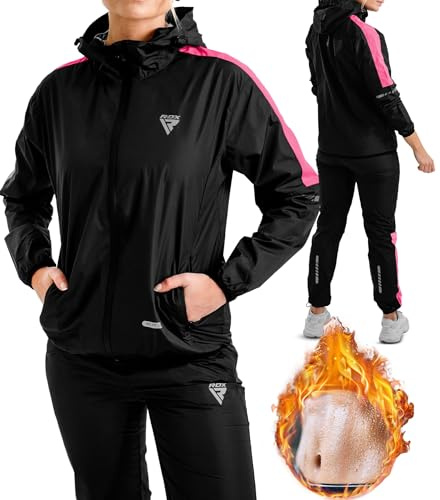 RDX Women Sauna Suit, REACH OEKO TEX 100 CERTIFIED, Full Body Ladies Sweat Shirt Heat with Hood, Silver Back Long Sleeves, Boxing MMA Slimming Fitness Running Workout, Adults & Kids Gym Workout Suit
