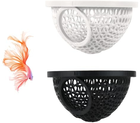 lasuroa 2pcs Cachette Flottante Betta, Hamac Imprimé 3D Décor Aquarium pour Petits Poissons Repos Tunnel Sûr Abri pour Animaux Aquatiques Crevettes & Poissons Ornements Accessoires (Noir, Blanc)