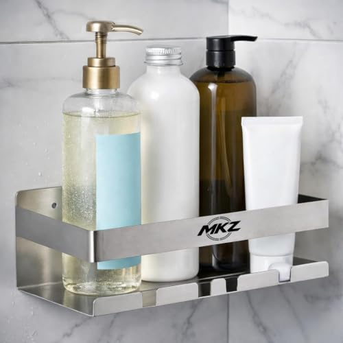 Generico Mensola Doccia 23x8,5x10cm Senza Fori in Acciaio Inox Porta Sapone e Shampoo con Drenaggio, Installazione Adesiva o a Viti, Antiruggine, Design Moderno per Bagno
