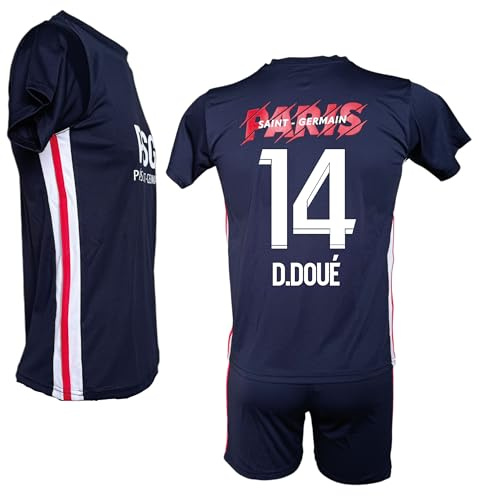 Generico Kit Maglia da Calcio D. Doue 14 e Pantaloncino Ufficiale, Home, Blu Navy, Taglie da Ragazzo Bambino (IT, Età, 10 anni, Regular)
