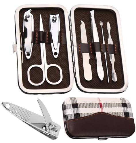 GHPKOTW 7 Piezas Manicura Pedicura Set, Cortauñas, Tijeras De Uñas, Herramientas Remover Cutícula, Acero Inoxidable, Para Viajes Y Hogar, Kit De Pedicura, Cuidado Personal, Grooming Kit