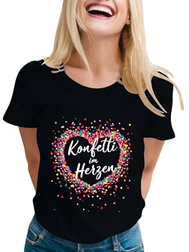 Konfetti i hjärtat, t-shirt, damer, rund krage, korta ärmar, konfettikostym, casual och karneval, kostym, damer, 2-Svart, L