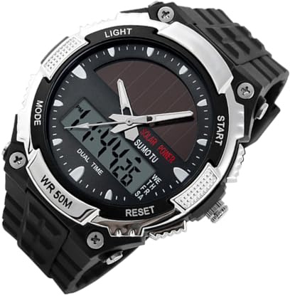 Genérico Reloj Solar para Hombre - Reloj Deportivo Digital para Exteriores Resistente al Agua 50 m, de Pulsera Informal con Pantalla LED Multifuncional, cronógrafo con Fecha Luminosa Recargable | E