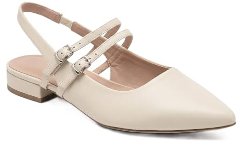 Ballerine Donna Eleganti Scarpe Estive Punta Slingback Doppia Fibbia Tacco Basso Scarpe Comode Ufficio (Beige, Adulto, 36, Numero, Sistema Taglie Calzature EU, Media)