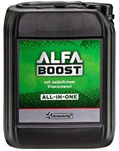 Growsartig ALFA Boost All-IN-ONE växtförstärkare med triacontanol 5 liter. För blomning, tillväxt och rot. Ökar avkastningen. Biocertifierad.