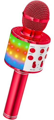 Microphone sans Fil Karaoké, Ankuka Micro Karaoke Enfant avec Lumières LED de Danse, Microphone Bluetooth pour Enfants Fille Garcon pour Fête Chanter Idée Cadeau de Noël Anniversaire Rouge