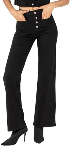 Nina Carter P139 dam jeans utsvängda bootcut hög midja använd look jeans, Svart (P187-1), M