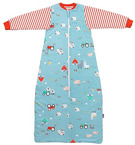schlummersack Kinder Schlafsack Winter Bio Baumwolle 150 cm Bauernhof | Winterschlafsack Baby mit Ärmel 3.5 Tog Baby Schlafsack Winter | Bio Schlafsack Baby