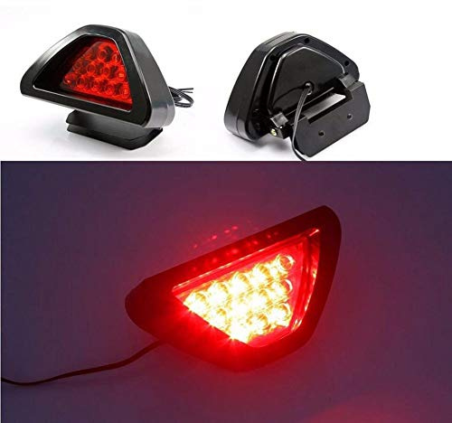 TBEONE Luz de freno trasera para coche, luz de freno universal, estilo F1, DRL, rojo, 12 LED, luz estroboscópica para vehículo, luz antiniebla, luz de freno triangular, lámpara de seguridad para motor