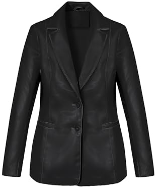 Bellivera Woman's Faux Leather PU Blazer Open Front Business Casual Jacket Mid-Length Spring Fashion Coat with Pockets 21002 Black XXL