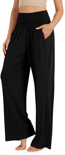 ODODOS Women's Wide Leg Palazzo Lounge Pants with Pockets Light Weight Loose Comfy Casual Pajama Pants-30 inseam, Black, XX-Large