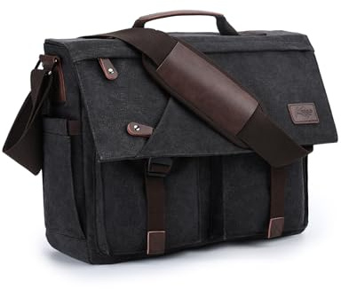 Kasgo Bandolera Hombre Grande, Bolsa Mensajero Hombre Bolso Vintage Lona Encerada Resistente al Agua Maletín para Ordenador Portátil 17 pulgadas con Correa Acolchada para el Hombro Gris Oscuro
