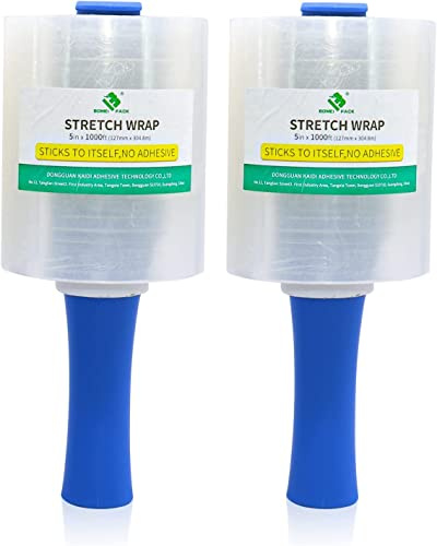 Mini Film para Embalar Paquete de 2 Rollos de Envoltura Elástica Transparente 127mmx300m por Cajas de Embalaje de Paquetes Envoltura de Película Adhesiva Rollos de Estiramiento Rápido -BOMEI PACK