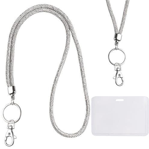 Kristall Schlüsselband,Kristall Lanyard Halskette mit Transparentem ID Kartenhalter,Bling Strass Schlüsselanhänger Glitzer,für Schlüssel, ID Card, Visitenkarten, Studentenausweise, Arbeitskarten