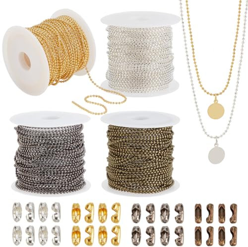 PH PandaHall 24m Chaîne de Perles Boule 4 couleurs Collier Chaîne Boule en Métal 1.5mm Chaînes de Traction Réglables avec Connecteurs pour Étiquette de Chien Porte-Clés Fête de Mariage