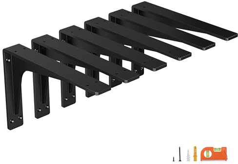 NEODROP 10 Inch Heavy Duty Shelf Brackets, Premium Metal Wall Bracket for Mantel, Countertop Support, Garage Storage Shelves | High Strength Corner Brace | 6-Pack Floating Shelf Hardware