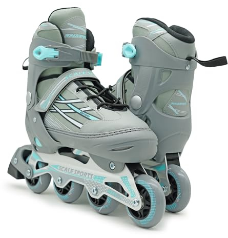 Inline Skates Grau-Mint für Jugendliche & Erwachsene – Verstellbare Größe EU 41–44 – ABEC-7 Lager, Aluminiumrahmen, PU-Rollen 76 mm – Scale Sports