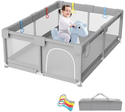Parque infantil, 150 x 150 cm, con red transpirable, parque infantil con ventosas, gran zona de juegos de seguridad con 4 trabillas de entrenamiento