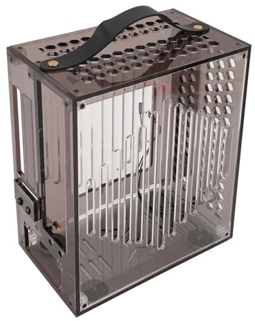 Mini Portabelt M-ATX/ITX-datorfodral, 360 Graders Ihåligt Luftflöde, DIY-skrivbordsfodral i Hel Sida med Handtag, 23x20,5x12 Cm, Mycket Kompakt (Svart)