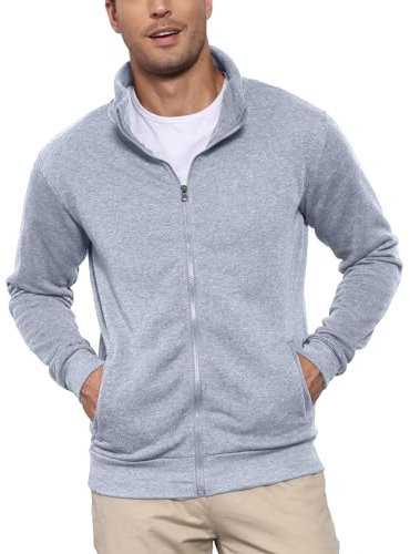 LAOARA Herren Sweatjacke Pullover Hoodie Sweatshirt ohne Kapuze mit Reißverschluss Zipper Fleecejacke Grau 2XL