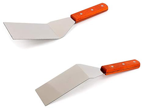 Massivt stekspade set i rostfritt stål – 2 stycken köttsvarvare med trähandtag stekspade – stekspade stekspade grillspade grillspatel BBQ grillspatel kökshjälp hamburgare grillspade