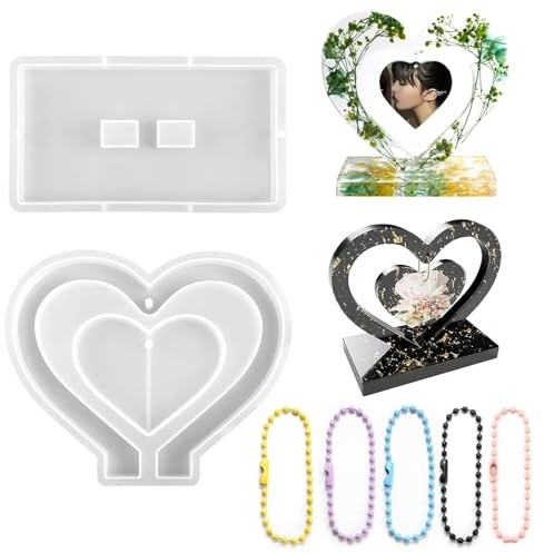 ZYEKIU Marco de Fotos Corazon Silicona para Moldes Reutilizable Resina Epoxi Moldes Silicona Manualidades con 5 Cadenas Decoración Creativa Personalizada y Bricolaje para Hogar para Valentín