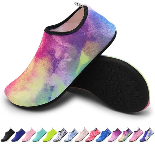 KATLKIU Chaussures de Plage Homme Femme – Chaussons Aqua Antidérapants pour Piscine, Mer, Surf, Sport Nautique – Ultra Légers & Séchage Rapide, Encre dégradée 38/39 EU