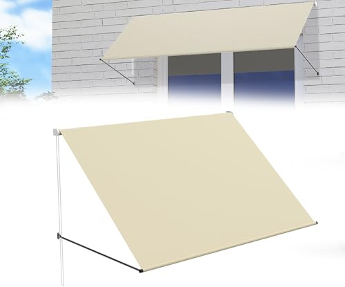 YRHome Toldo retráctil 200 x 145 cm, para balcón y terraza, resistente a la intemperie con UV, incluye montaje, ideal para ventanas