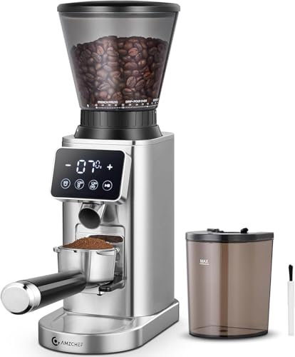 AMZCHEF Moulin A Café Électrique Avec Support Amovible Et Récipient | Écran Tactile LCD | 48 Réglages Précis | Moulin A Cafe Grain Pour Espresso/Filtre/Bec Verseur/Infusion A Froid/Cafetière A Piston