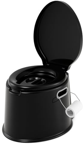 COSTWAY Toilette Portatile WC Chimico, WC da Viaggio Leggero con Secchio Interno Rimovibile,Water Portatile per Adulti e Anziani con Portarotolo, Supporto Carico 200 KG, 41 x 49 x 34 cm (Nero)