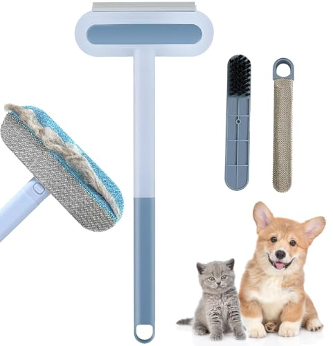 Pet Hair Remover, Multifunctional Hair Removal Brush, Carpet Brush for Pet Hair, Reusable Static Electricity Cleaning Tool with Hidden Crevice Brushes Long Handle for Sofa Carpet Bedding Pets Owners