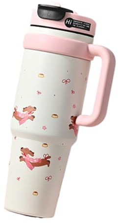 Isolerad mugg med handtag drycker med kapacitetskopp, vakuumförseglad resekopp, lätt återanvändbar flaska, hållbar mugg med handtag | Perfekt mugghållare för camping