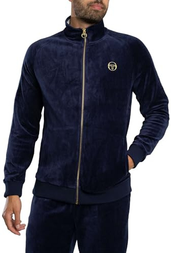 Sergio Tacchini Men's Court Velour Track Jacket, Maritime Blue/Gardenia, L