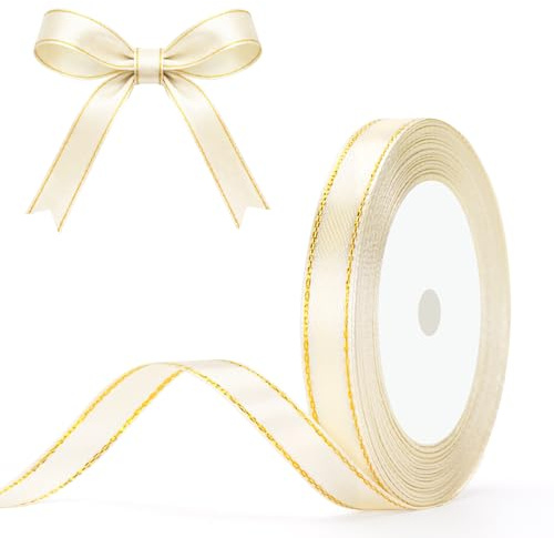 G2PLUS Beige Gold Satinband 10mm: Dekoration Geschenkband, 22m Schleifenband zum Bastel, Dekoband für Geschenkverpackung, Dekoration