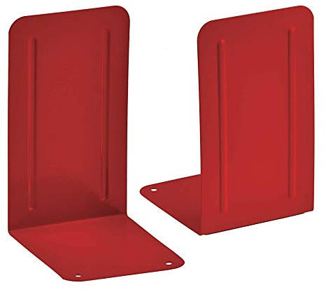 Acrimet Bookends for Shelves, Non-Skid Book Holder, Heavy Duty Book Stopper, Steel Metal Book Ends Storage for Home, Library, 6 7/8 H x 4 W x 4 1/2 D (Red) (1 Pair / 2 Pieces)