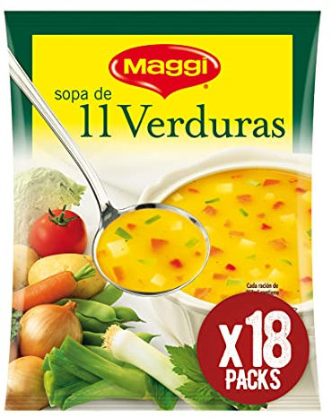 MAGGI Sopa De 11 Verduras - Sopa Deshidratada - Pack de 18 x 53g (4 raciones por sobre)