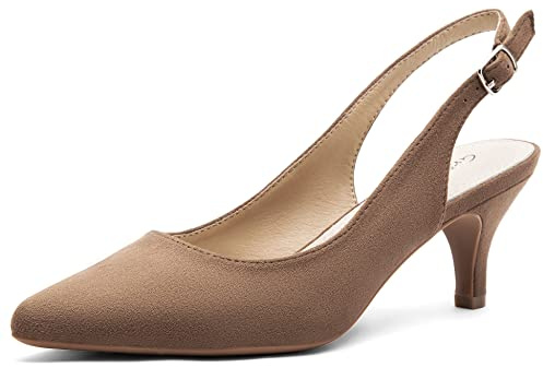 Greatonu - Zapatos con tacón de Aguja Corto y talón al Aire para Mujer para Vestir,Taupe, 39 EU