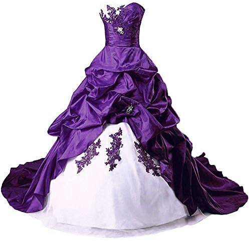 Zorayi Robes de mariée Longue Taffetas Robe de Nuptiale Robes de Bal Vêtements de mariée Femmes sans Bretelles Blanc & Violet Taille 52