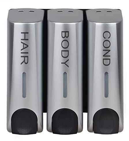 ILIKEPOW 3 Seifenspender Wandbefestigung, 350 ml Flüssigseifenspender Duschgelspender Badezimmer Duschgel Waschmittel Shampoo Flasche Kunststoff für Küche Bad Hotel Zuhause Silber